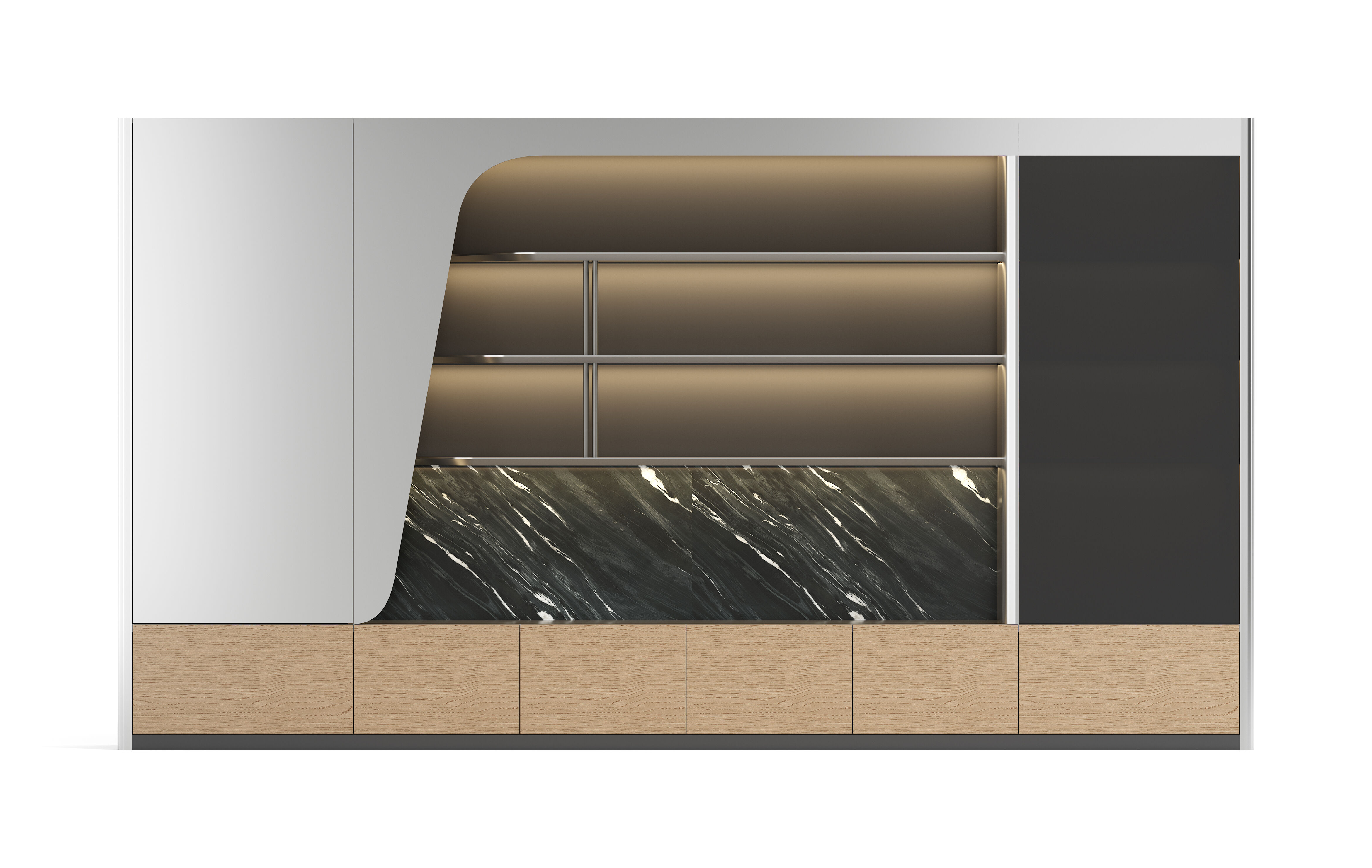 Modern extended office tea water cabinet with LED lights and storage rack, light luxury office display storage cabinet