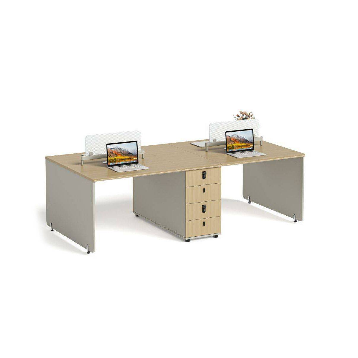 Employee Office Chair and Desk Combination with Lockable Three-Drawer Cabinet and Screen Partition Workstation