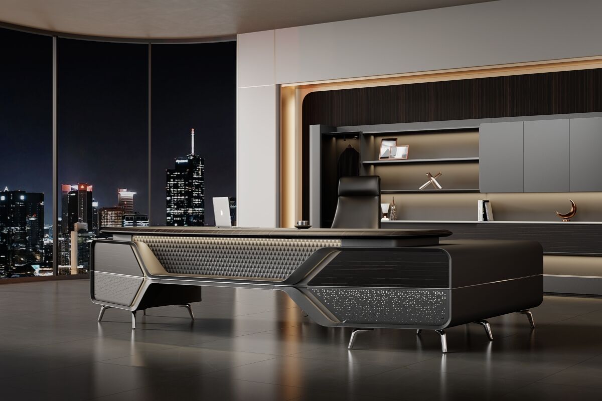 Xiangshi's Executive Desk Wins Prestigious OFDA 2025 Innovation Design Award The award-winning Hameng Series Executive Desk takes direct inspiration from the AITO M9’s "Wingspan Galaxy" aesthetic, distilling automotive engineering’s dynamic precision into a tranquil yet potent spatial energy field. This masterpiece orchestrates a transcendent synthesis of industrial artistry and Eastern philosophy, embodying the strategic foresight and commanding presence of today’s business leaders within the most sophisticated executive environments.  As the wingspan light curtain activates and the star-ring matrix pulses, fluid lines evoking soaring wings, luminous starfield effects, and geometrically rhythmic dynamics coalesce across the desktop. This convergence forms a vibrant, living composition that seamlessly integrates futuristic technology with profound Eastern artistry—elevating office spaces into realms of technological sophistication and cultural resonance.  Xiangshi's Executive Desk Wins Prestigious OFDA 2025 Innovation Design Award-1  Key design innovations include-1