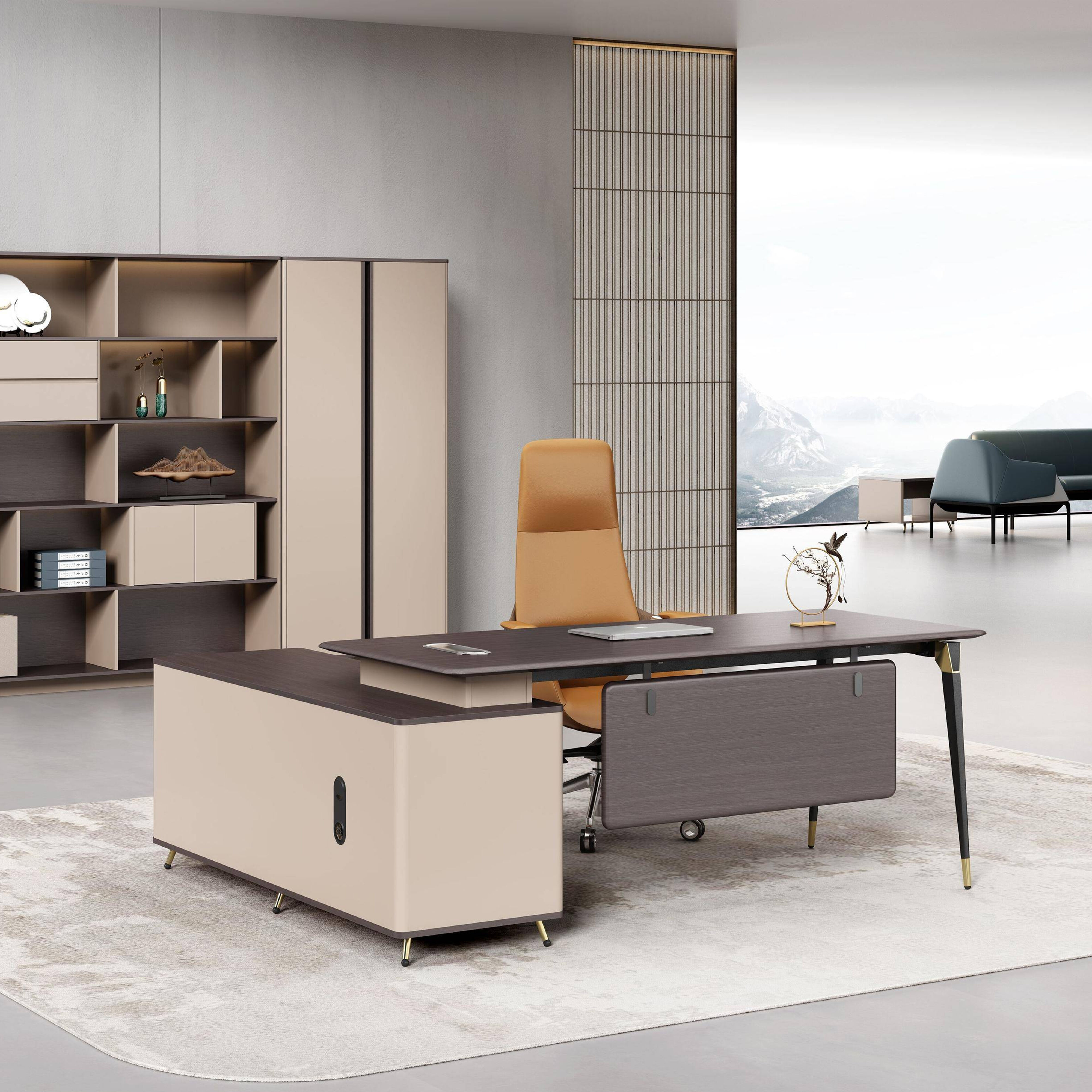Light Luxury L-shaped Desk with Cabinet, Large Capacity Storage, President's Office Writing Table