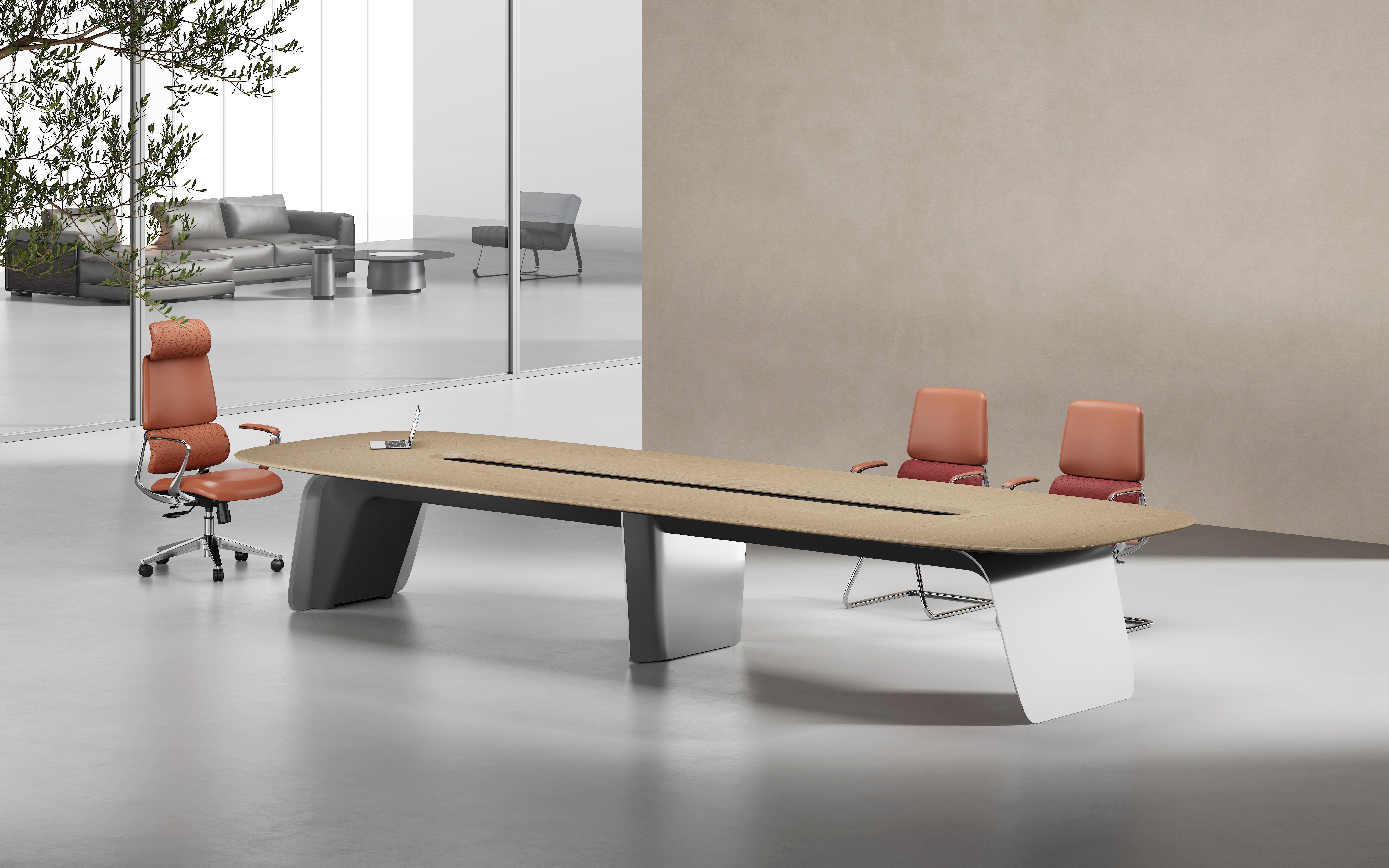 Office workbench, long table, made of steel and wood material, stable, simple, large combination, modern negotiation and conference table 