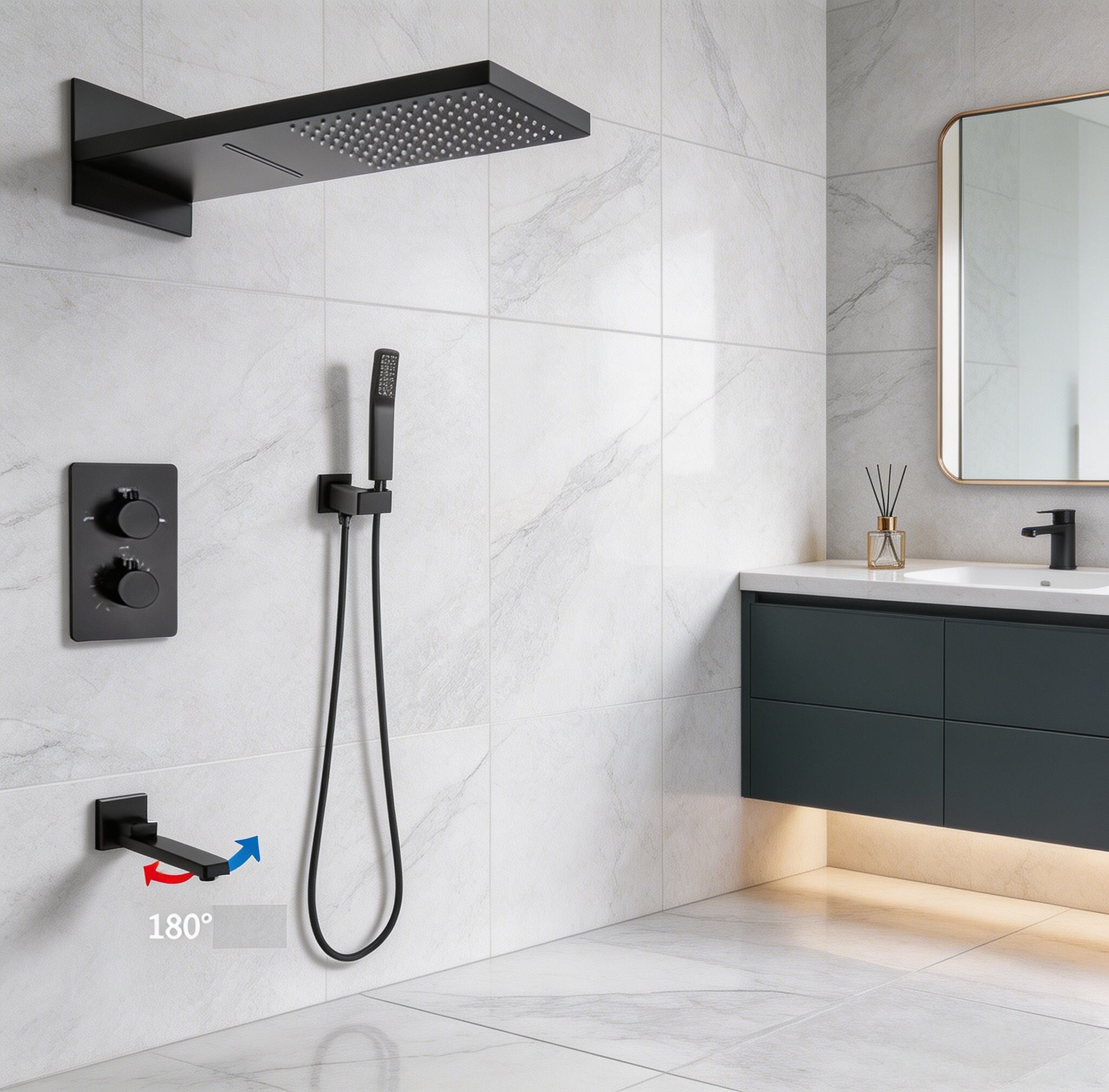 Ceiling waterfall shower set with High Pressure Handheld Sprayer