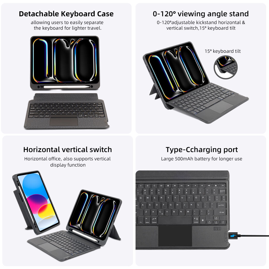 ergonomic magnetic detachable bluetooth keyboard with foldable stand for ipad   perfect for comfortable typing and secure device support-14