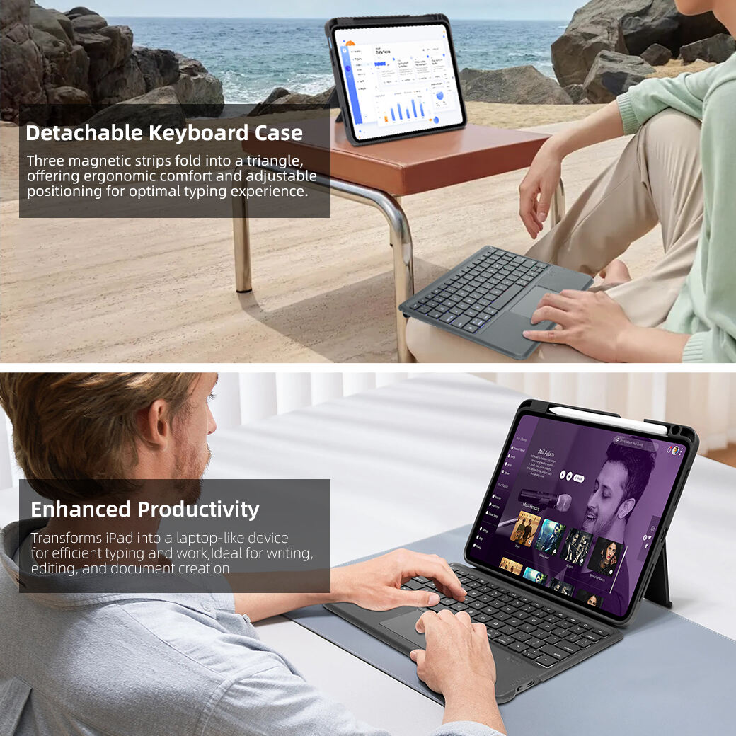 ergonomic detachable wireless keyboard for ipad pro 11  air 109 with foldable magnetic strip-15