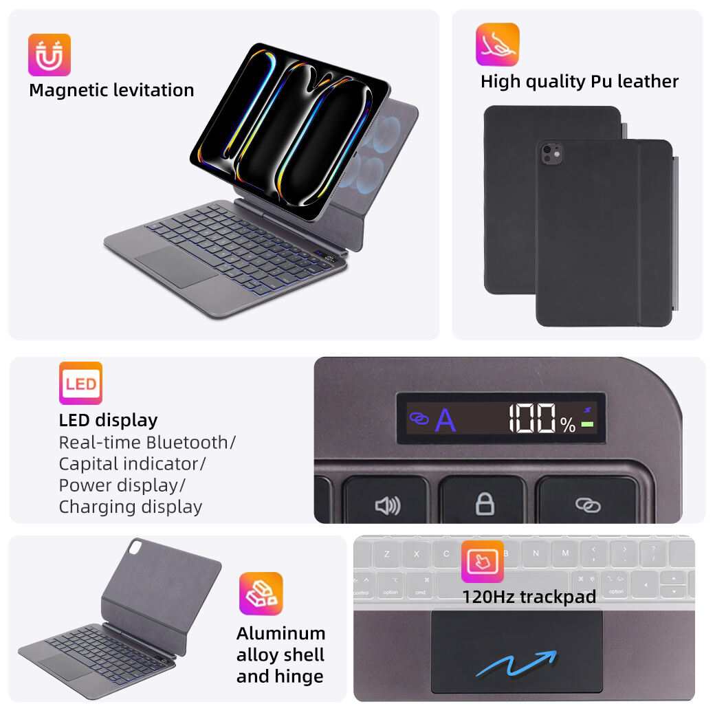 precision   crafted aluminium alloy magic keyboard case for ipad with led display screen-16