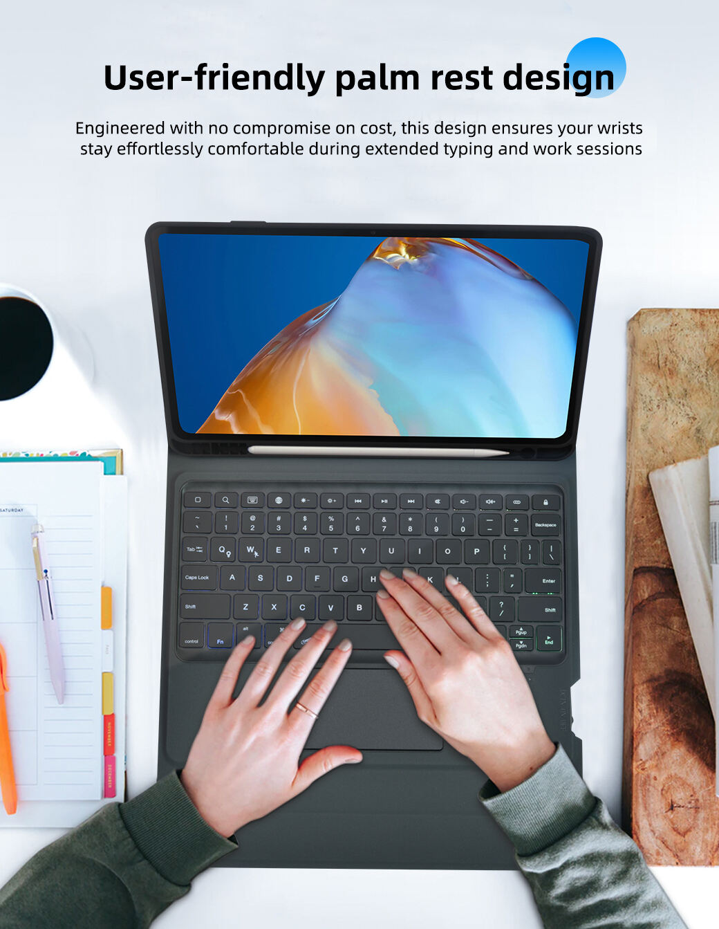 huawei matepad integrated keyboard case innovative 3 way stand  stain resistant fabric-14