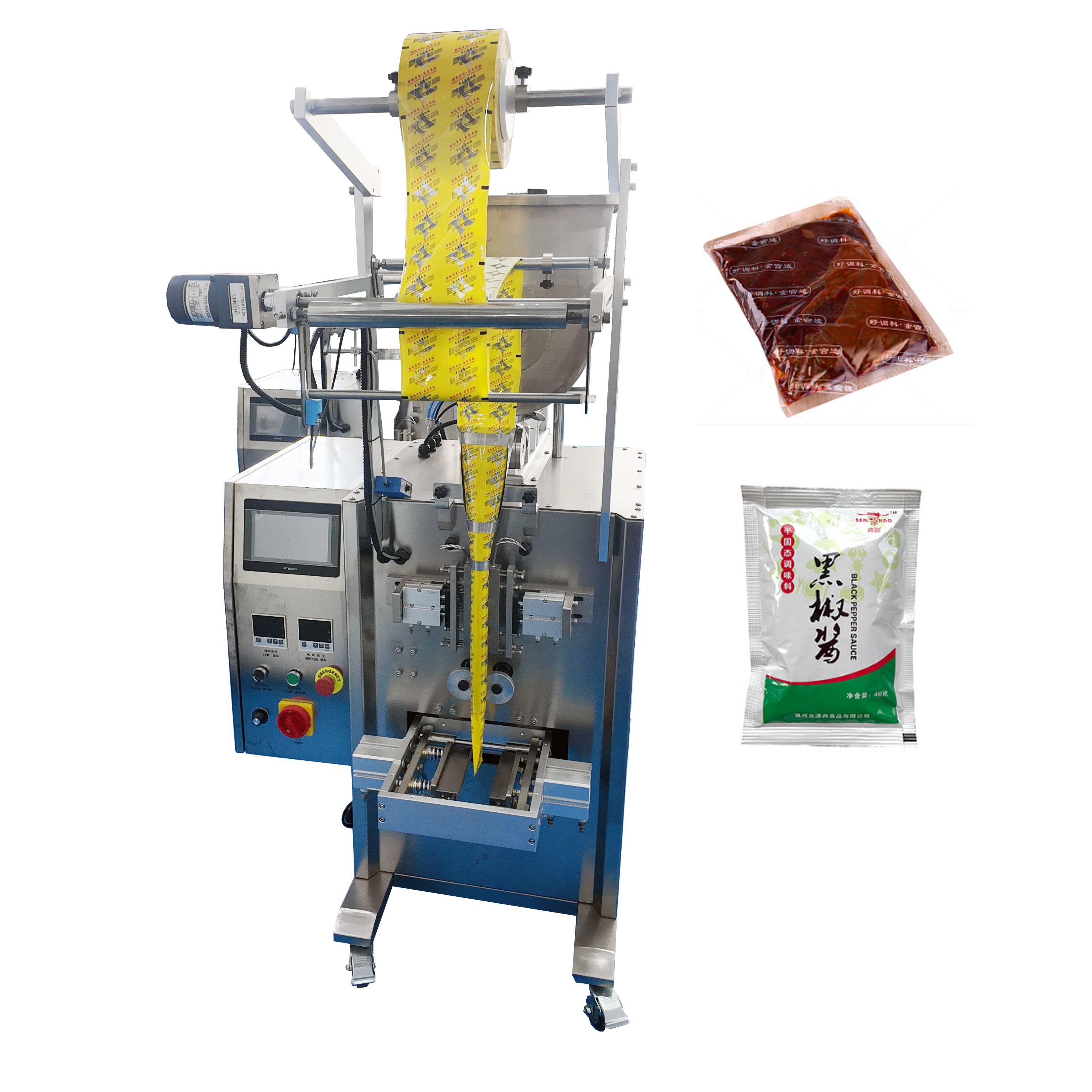 utility-type packaging machine for solids, pastes and sauces
