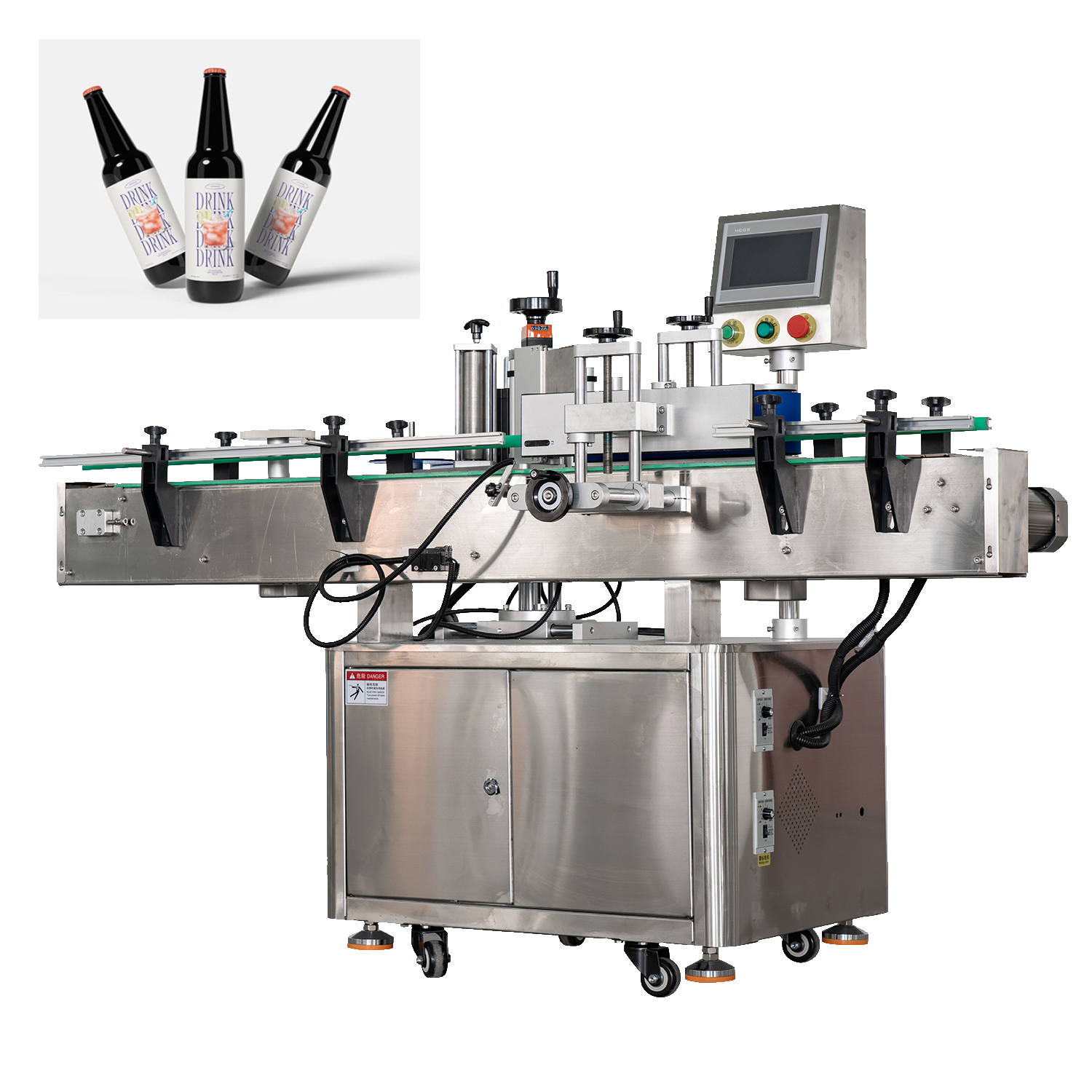 Automatic round bottle labeling machines for food,  chemicals, textiles and cosmetics