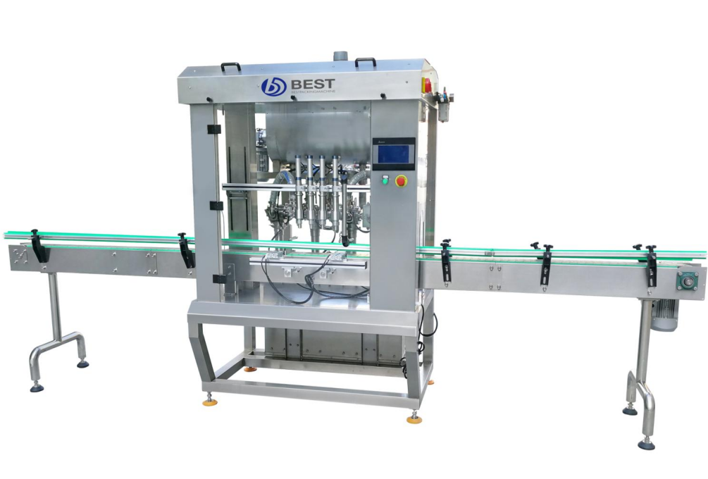 What advantages does a 4-head piston filler offer for automated packaging?
