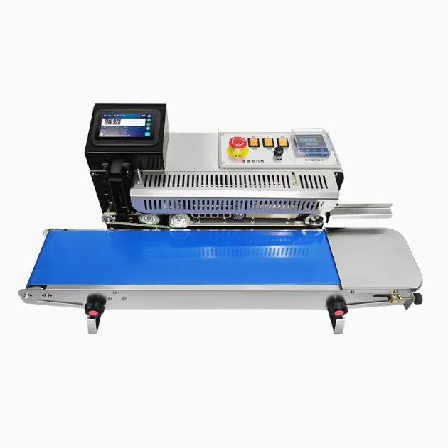 Horizontal Continuous Band Heat Sealer with Tij Inkjet Code Printer Plastic Bag Sealing Machine Factory Price