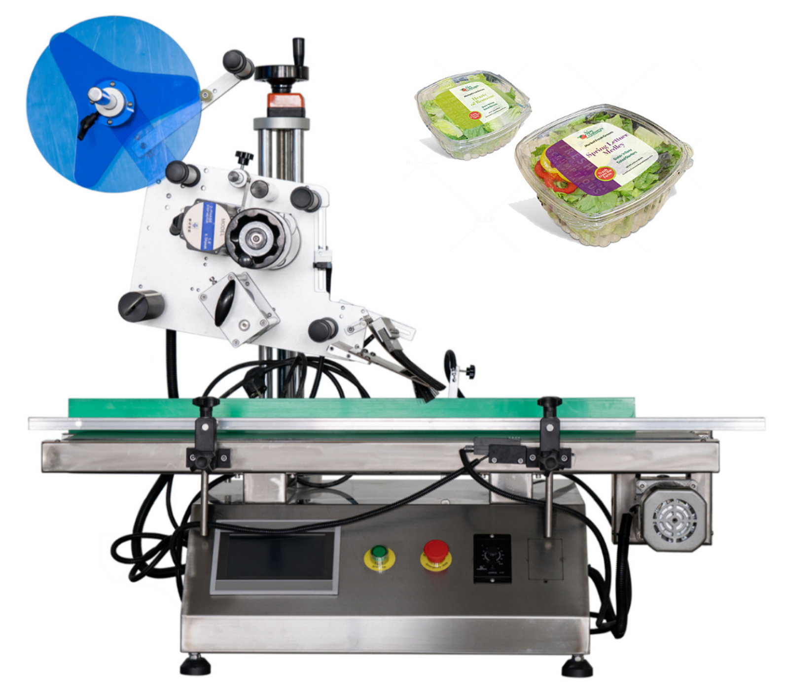 Desktop Flat Labeling Machine Used on Vegetable Salad Boxes