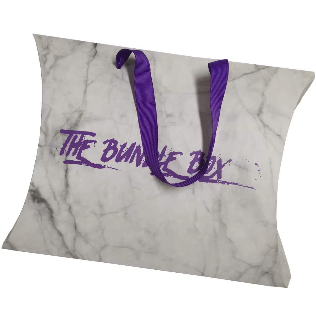 Personalized Pillow Box Packaging With Handle Black Packaging Box With Logo Printed for Hair Extensions With Paper Bag manufacture