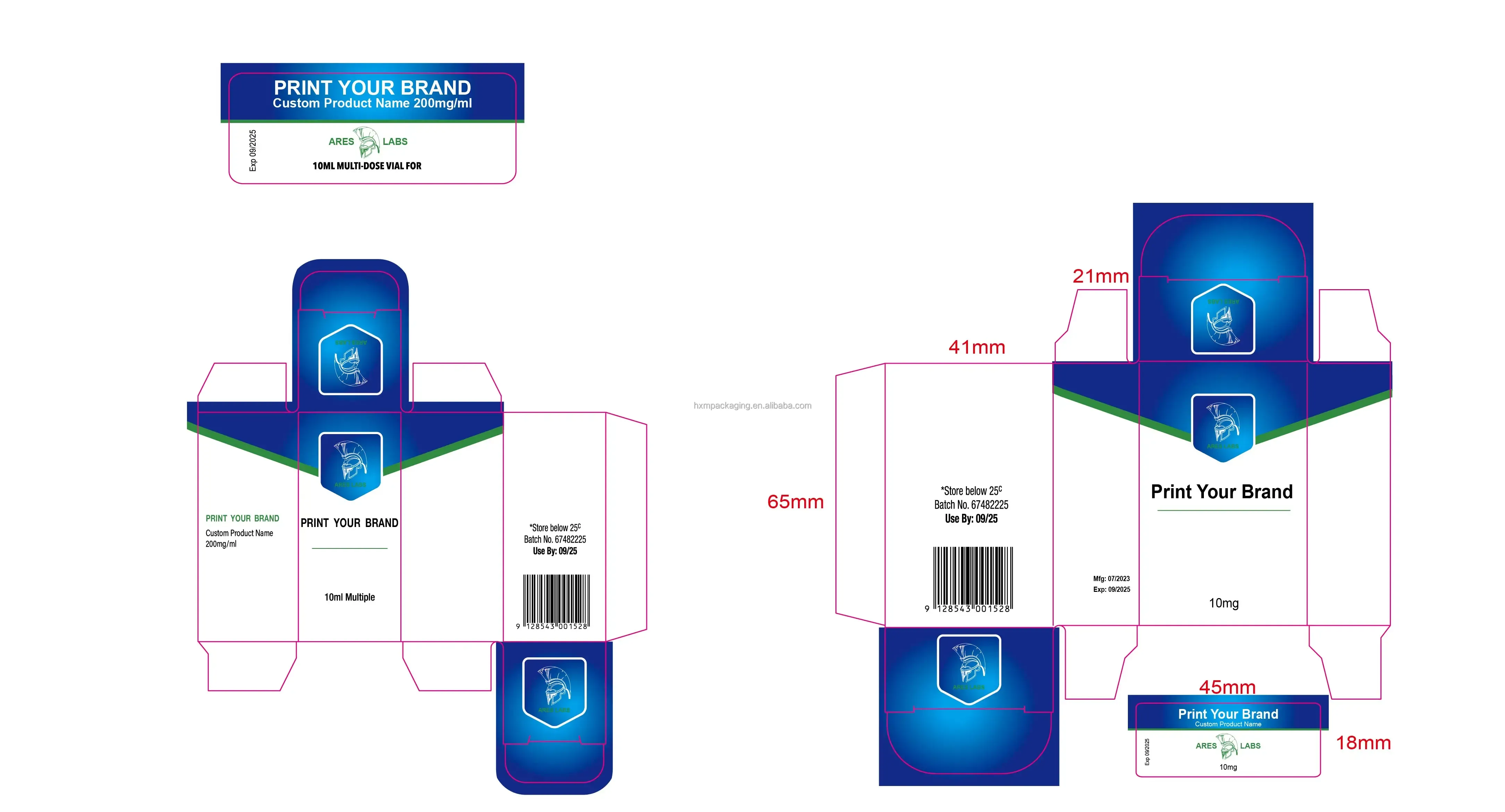 product paper box with hologram effect standard size vial packaging set 10ml glossy  vial box with sticker-1