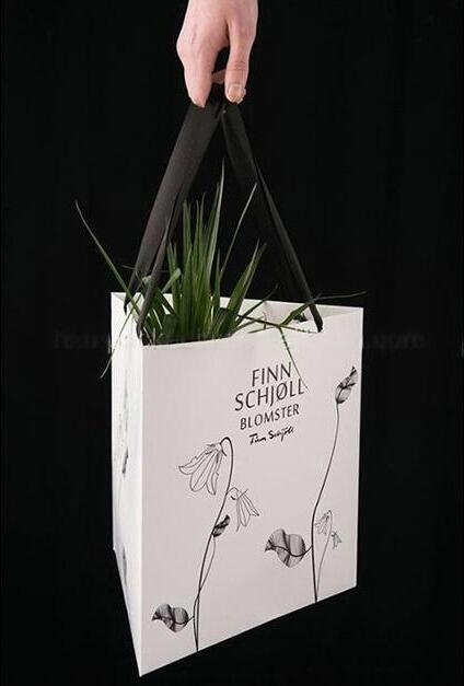 Custom Waterproof Packaging Paper Gift Bag with Ribbon Handles Flower Bag with Handle supplier