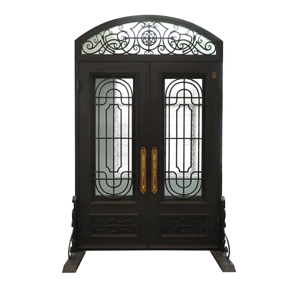 Handmade Forged Iron Entrance Door with Unique Pattern Design Commercial Black Modern Customized Size and Anti-Theft Feature details