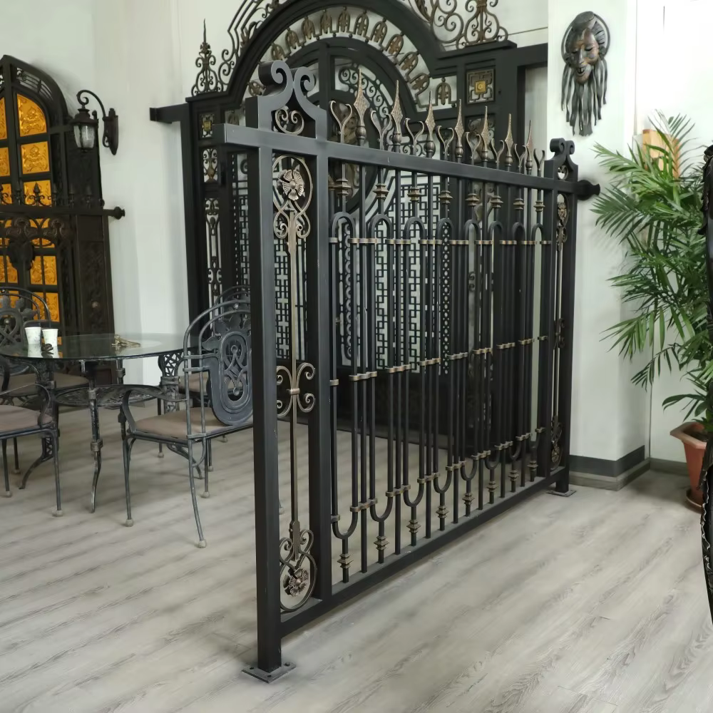 Factory Supplier Powder Coated Black Metal Security Fence with Wrought Iron Fence Post Caps for Garden Decor factory