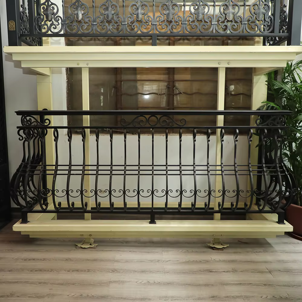 Customized Beautiful Residential Galvanized Wrought Iron Black Balcony Railing Design details