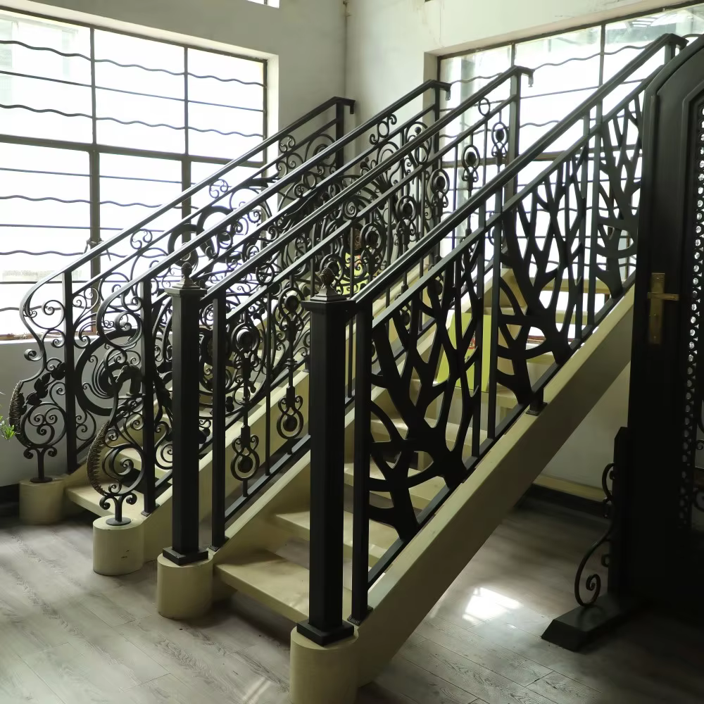 Custom Handmade Forged Iron Handrails High-End Contemporary Design for Stairs Easy Installation Balcony Villa Hotel Apartment supplier