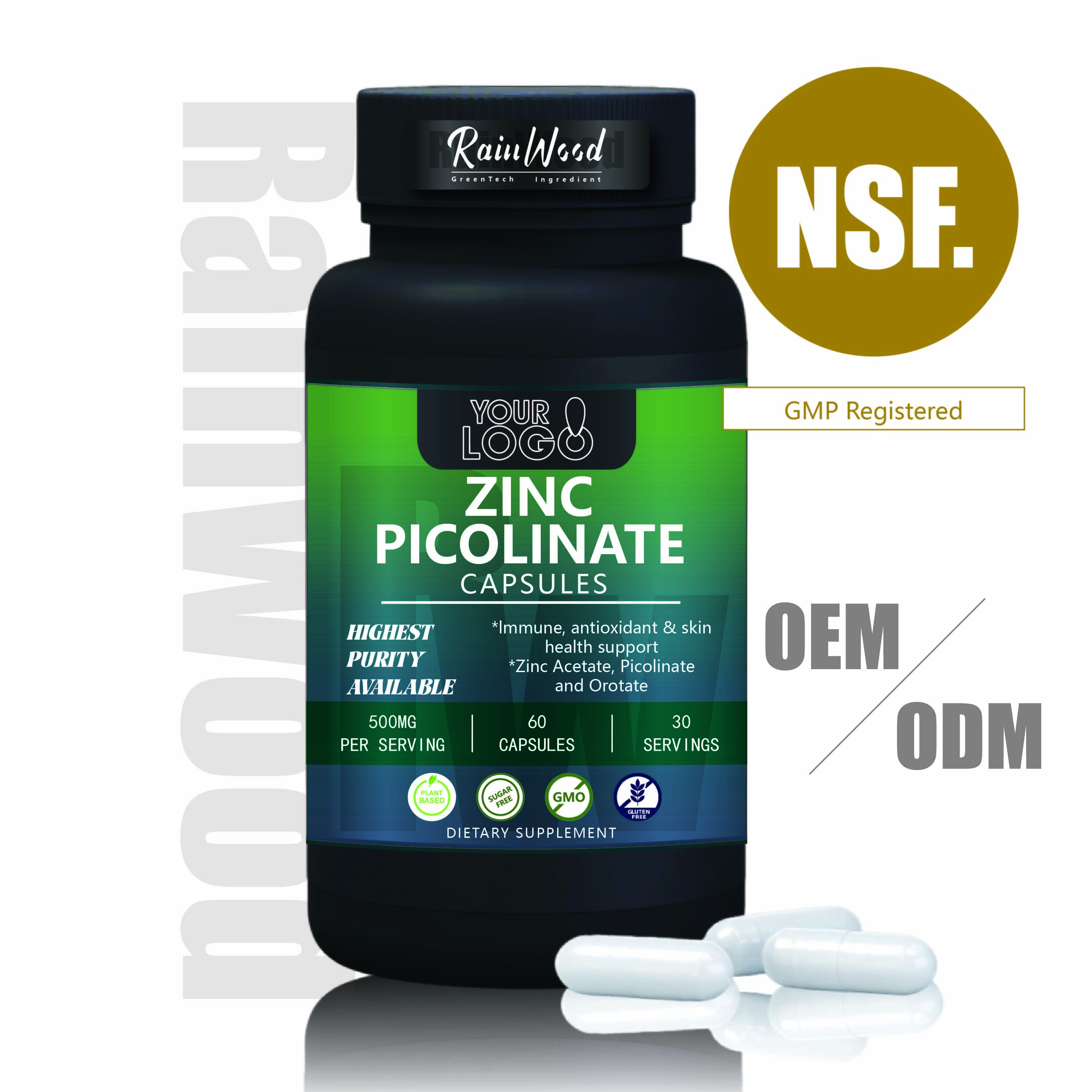 OEM ODM Kapsul zinc picolinate 500mg Kualitas Tinggi Kapsul zinc picolinate