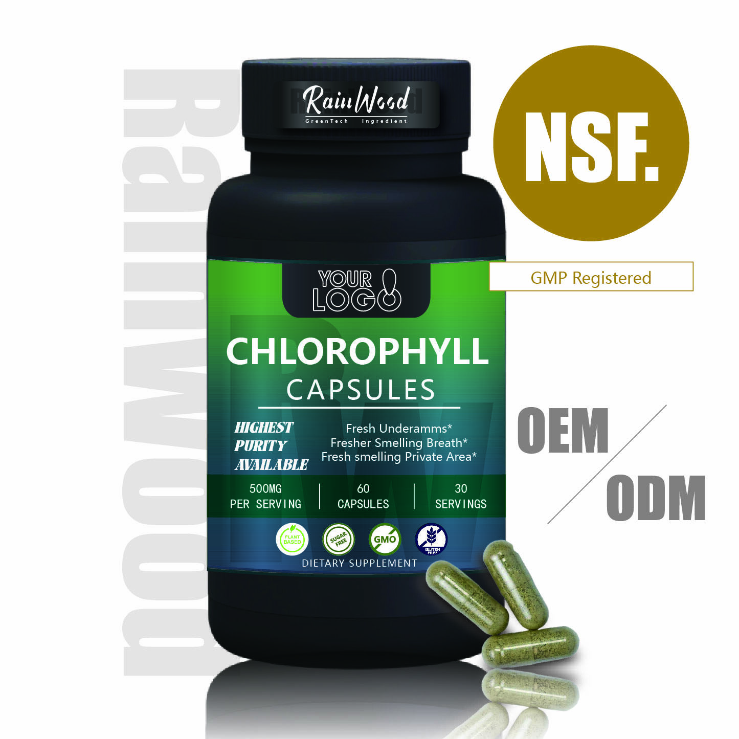 OEM ODM Kapsul Klorofil 500mg Kualitas Tinggi Kapsul Klorofil