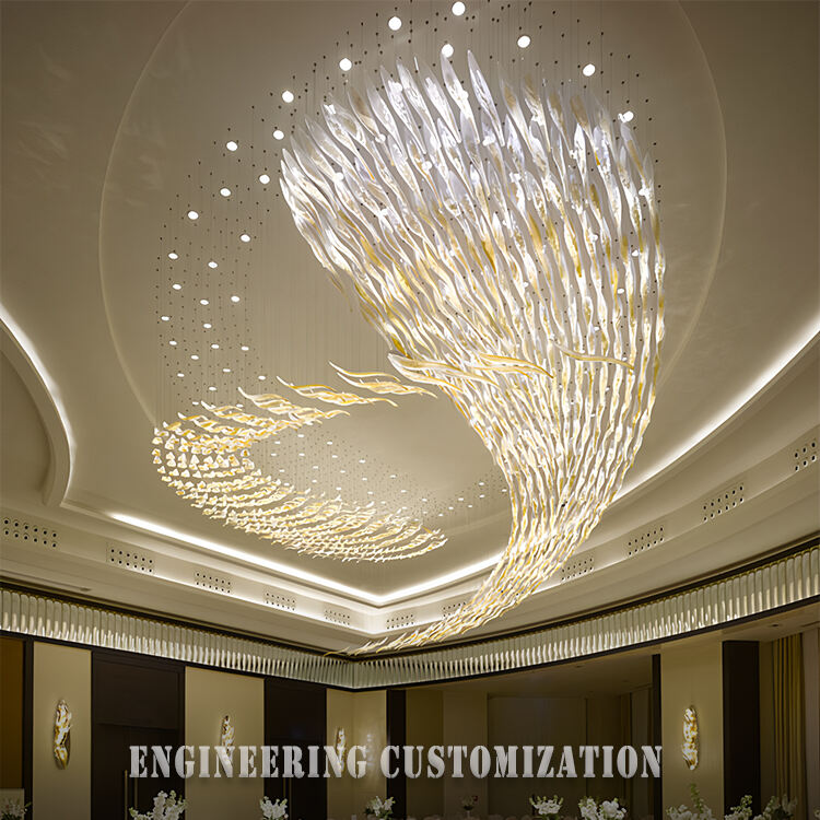 Artistic Spiral LED Chandelier - Desain Teknik Dapat Dipesan, Gaya Kristal Berbulu Modern, untuk Lobi Hotel Mewah, Ballroom, dan Tempat Acara Premium, Cahaya Putih Hangat