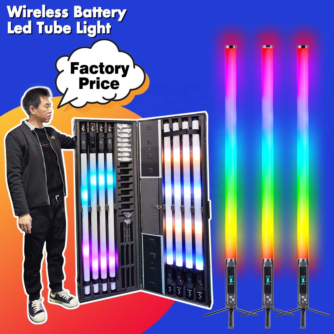 Wireless Battery-Powered LED Tube Light - RGB Full Color, DMX Control, IP65 Waterproof - Perfect for Stage, Event, Party, Architectural Lighting