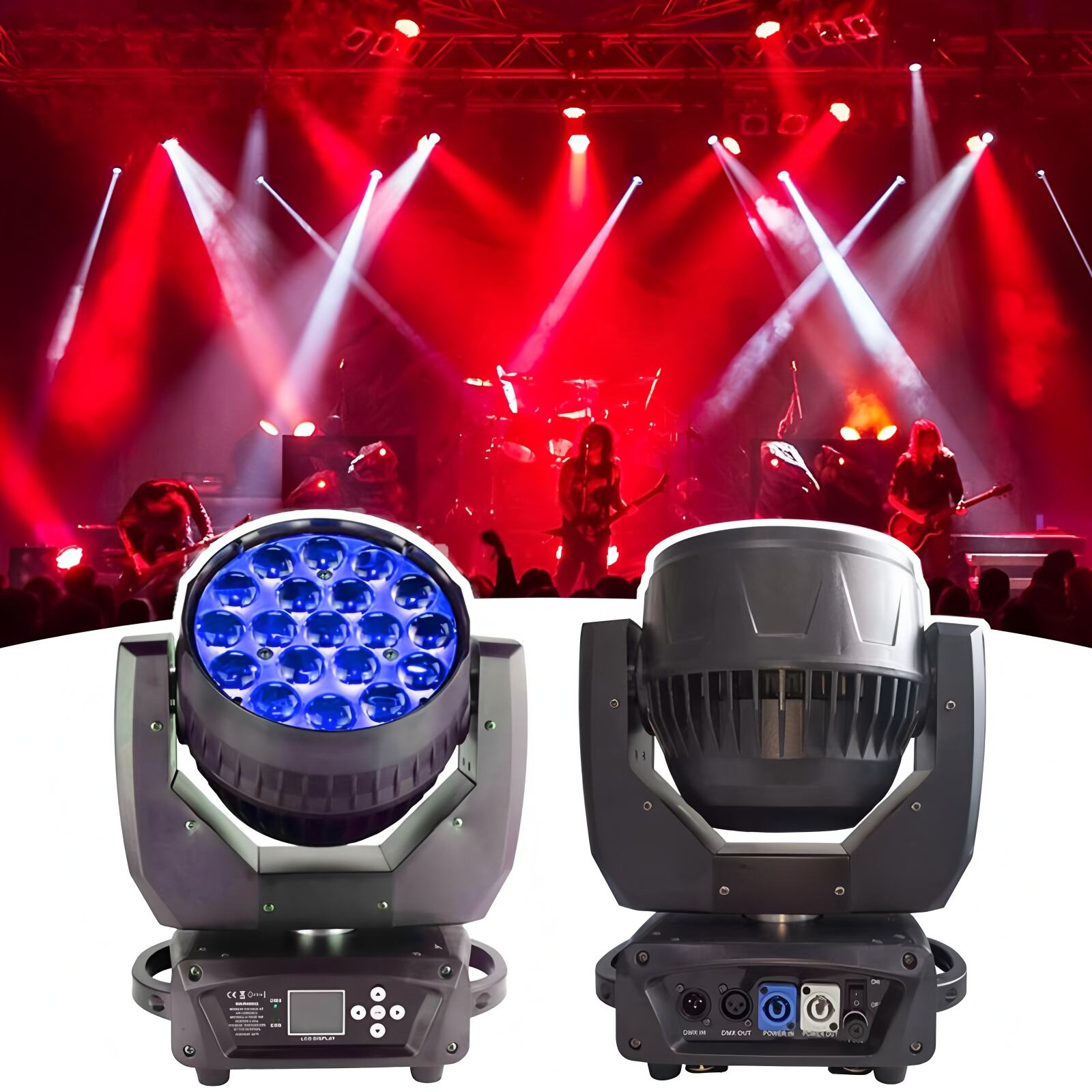 19x15W RGBW LED Moving Head Wash Light - DMX Control, Zoom Function - Perfect for Stage, Concert, Party, Club Lighting