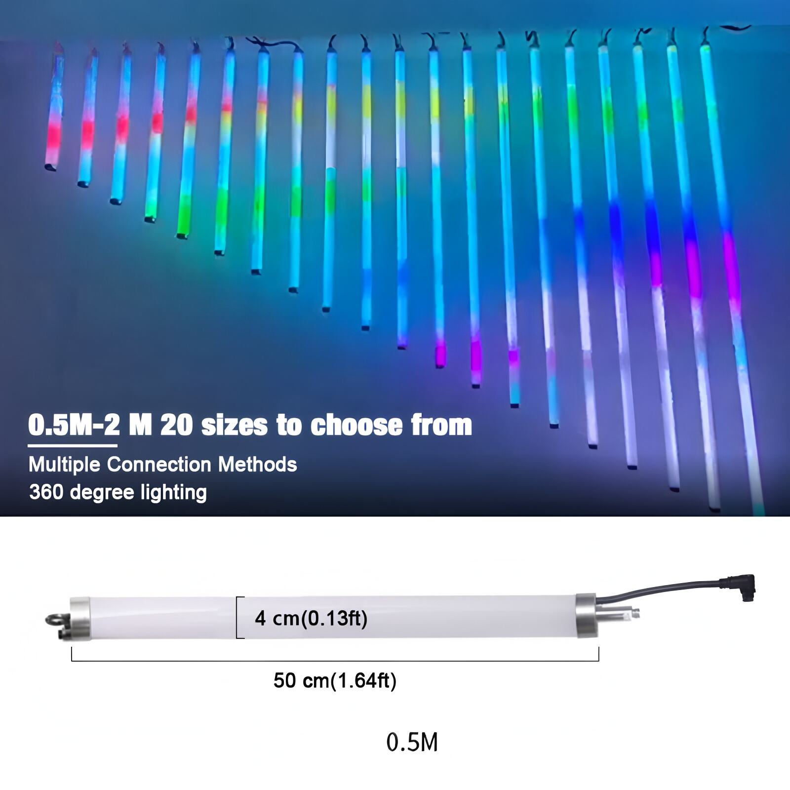 tiub Pencahayaan LED 360° RGB - Kedap Air IP67, Panjang 0.5M-2M - Sesuai untuk Pentas, Parti, Pencahayaan Hiasan
