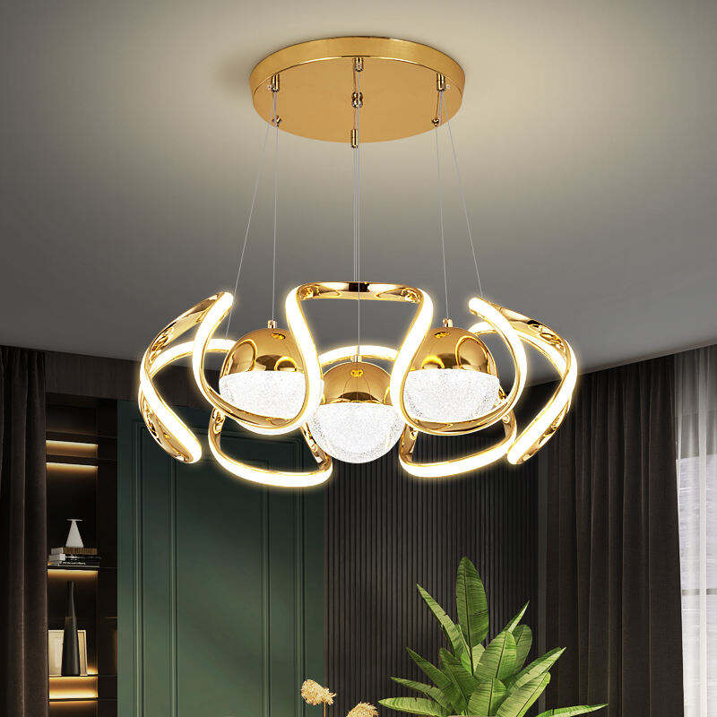 Gantungan LED Emas Modern - Desain 3-Light dengan Tutup Kristal, Ketinggian Dapat Disesuaikan, untuk Ruang Makan, Ruang Tamu, dan Kamar Tidur, Lampu Putih Hangat, Material Aluminium