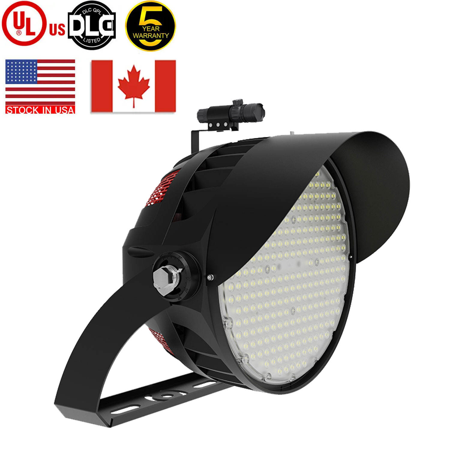 Lux Led Stadii - 15°-60° Angulus Fascis Regulabilis, IP67 Aquaresistens, 140Lm/W Efficentia, DLC & UL Nominata, ad Loca Sportiva et Luminaria Externa, 5-Annorum Praesidium