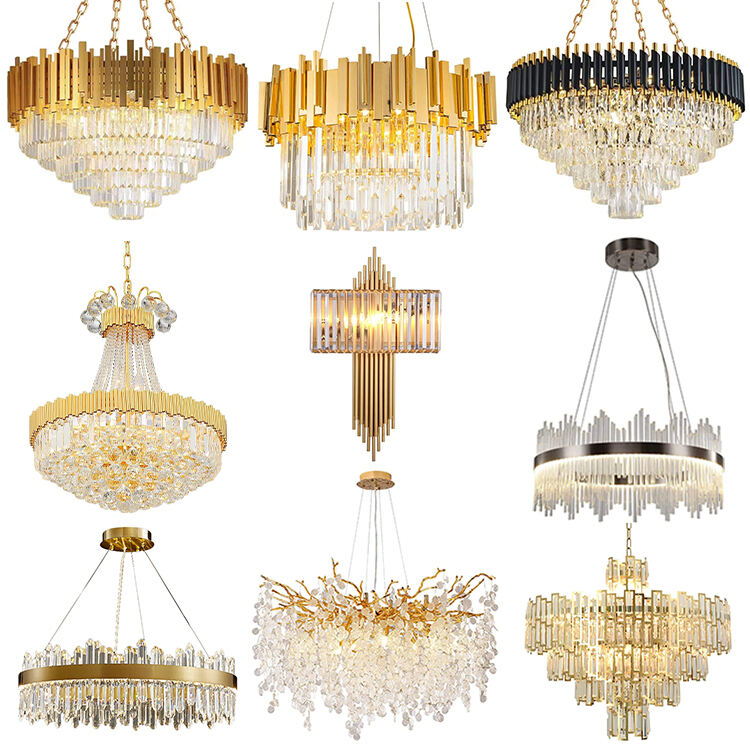 Moderne krystallysekrone - Guld og sorte muligheder, elegant design