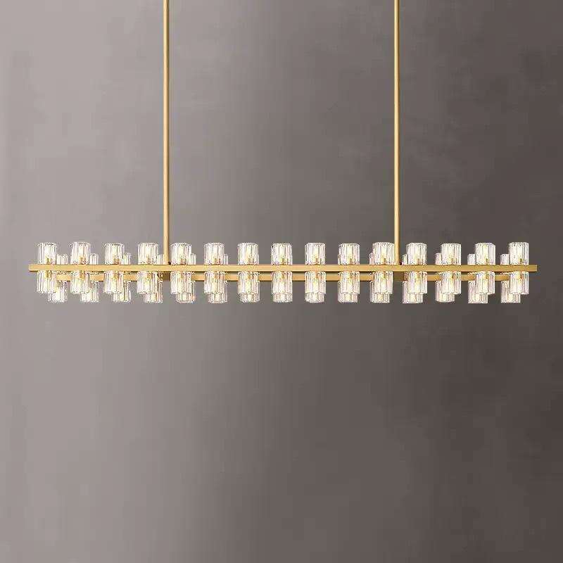 Modern Crystal Linear Chandelier - Multi-Light Design, Gold/Black/Chrome Finish Options, for Dining Room, Living Room, and Kitchen Island, Warm White Light, Adjustable Length