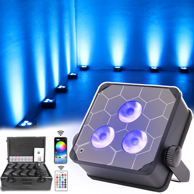 luz Par LED RGBWA+UV de 54 W - Alimentada por batería, DMX inalámbrico, control mediante aplicación - Paquete de 8 con estuche de transporte - Ideal para escenarios, eventos, fiestas e iluminación arquitectónica