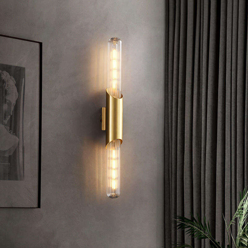 Modern Gold Wall Sconce - Double Tube Design, Glass Shade, Warm White Light, for Bedroom, Living Room, and Hallway, Easy Installation