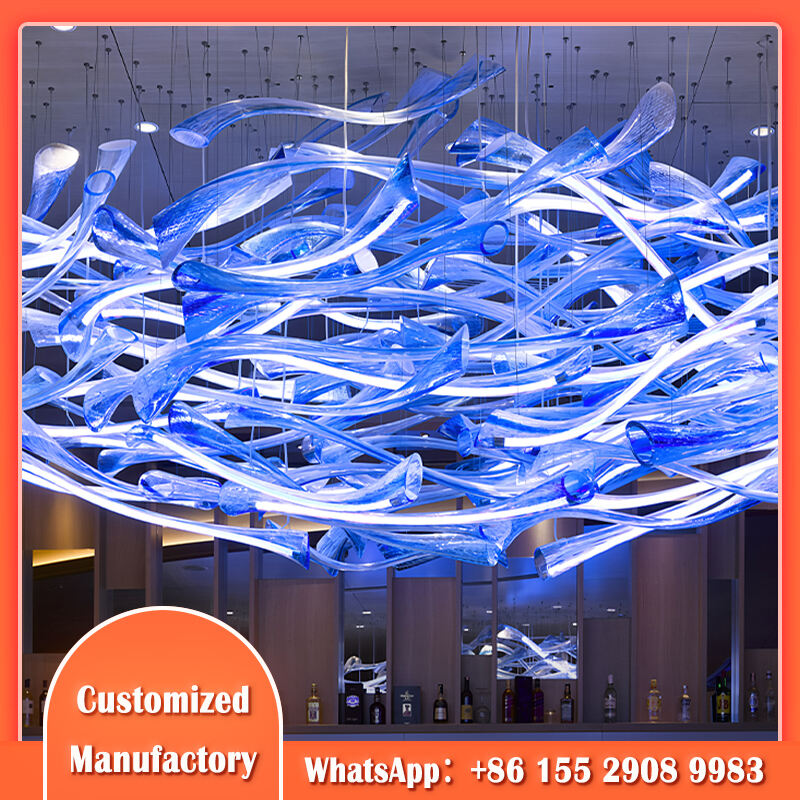 Lampadario LED Artistico Blu - Personalizzazione Tecnica, Design Moderno di Lusso, per Lobby di Hotel, Sala da Ballo e Ambienti Residenziali di Lusso, Luce Bianca Fredda Modifica Condividi
