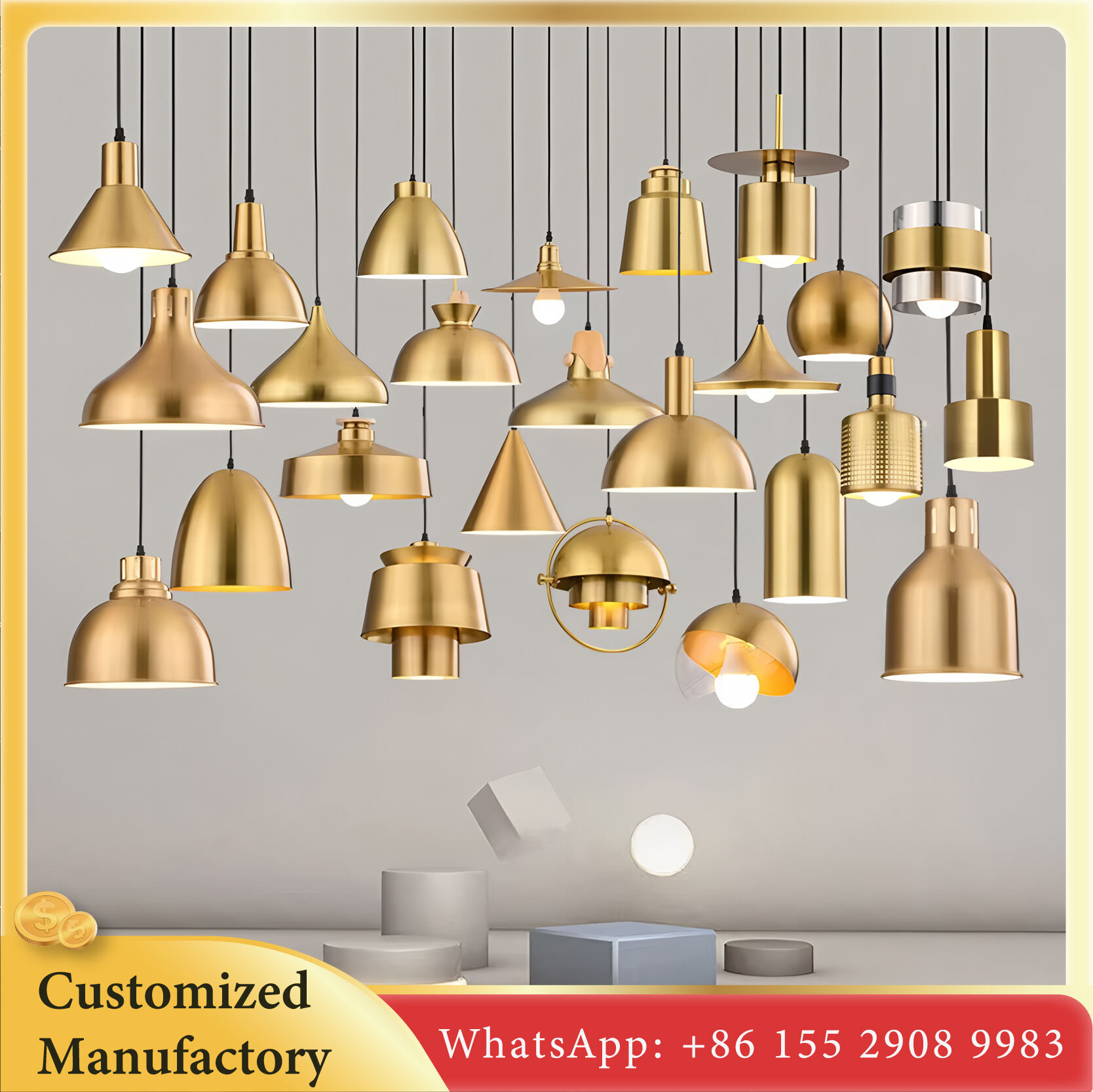 Indoor Guld Luxe Metall Hängande Ljus E27 Nordisk Modern Kronljus för Kafé Restauranger Barer Kök