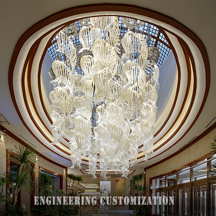 Gantung Kristal Mewah - Kustomisasi Teknik, Desain Artistik dengan Elemen Kristal Putih, untuk Lobi Hotel, Ballroom, dan Ruang Residensial Premium, Cahaya Putih Hangat