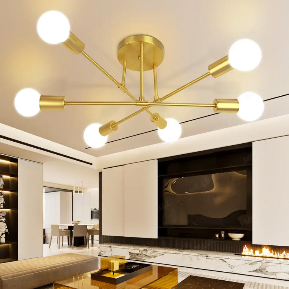 Lampadario Sputnik in stile nordico - Finitura dorata, design a 6 luci