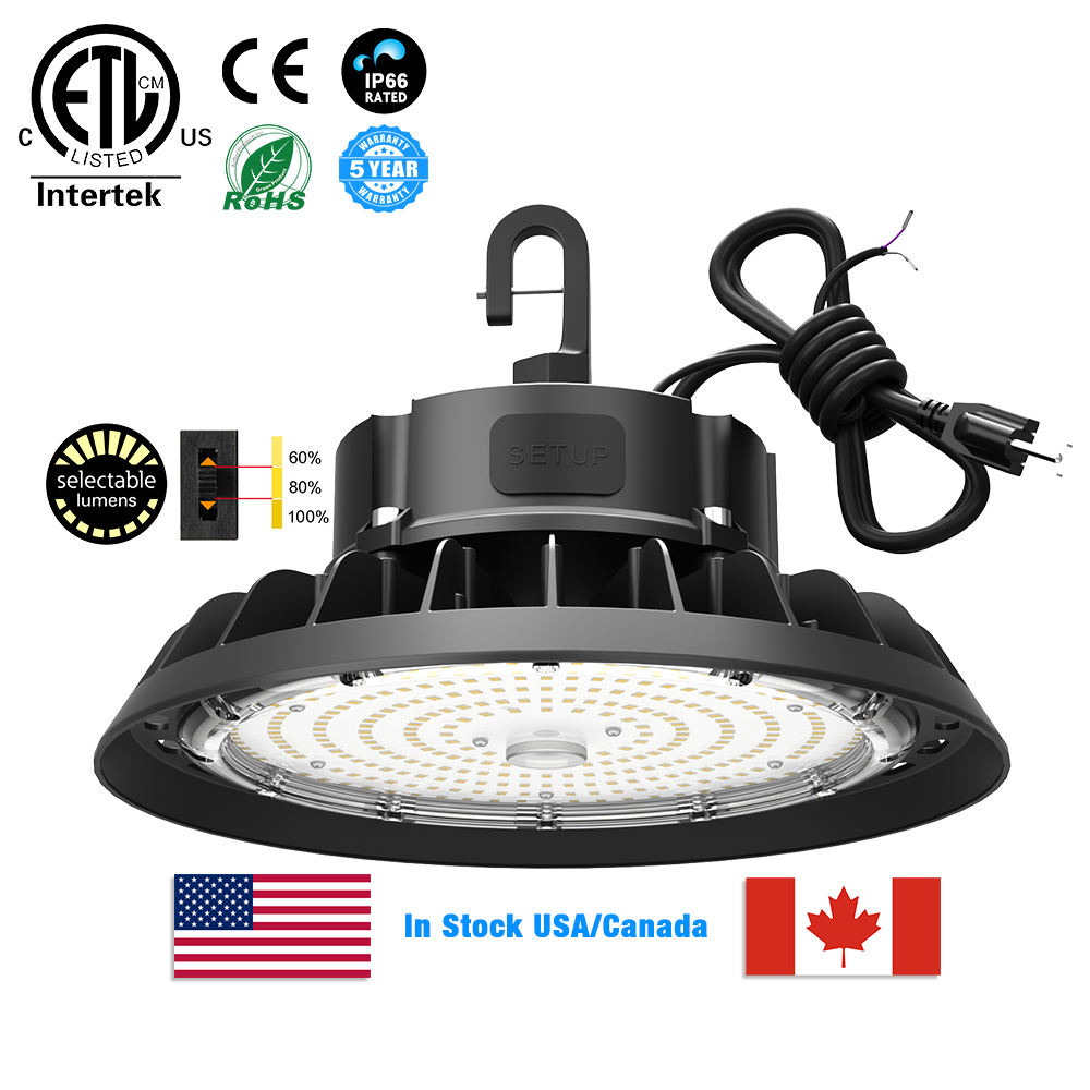 ETL/CE/RoHS Gecertificeerde LED High Bay Lamp: IP65/IP66 Waterdicht, Dimbaar, 5 Jaar Garantie - Voorraad in USA/Canada, Ideaal voor Magazijnen & Fabrieken