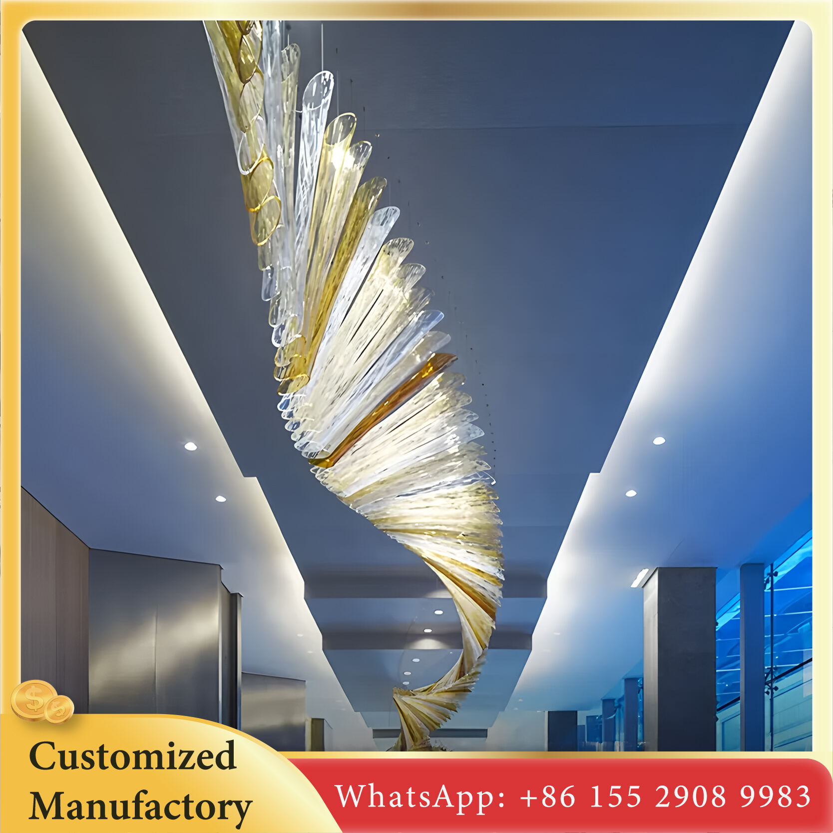 ثريّة رائعة على شكل حلزوني مع مصابيح LED - تخصيص هندسي، تصميم فاخر حديث، مناسب لردهة الفندق وغرفة الولائم والمساحات السكنية الفاخرة، ضوء أبيض دافئ