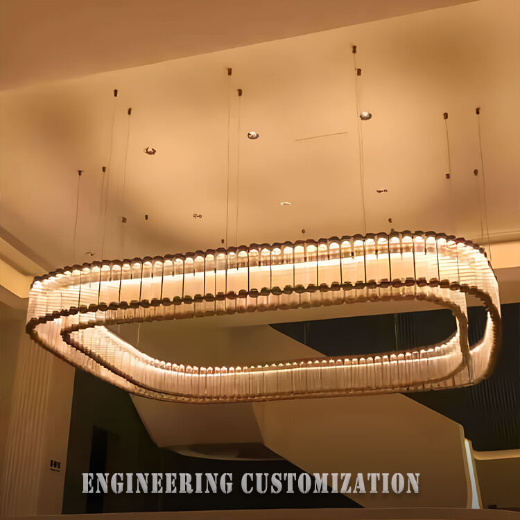 Oval Crystal Tube Chandelier - Engineering Customization, Modern Luxury Design, for Hotel Lobby, Ballroom, and High-end Residential Dining Room, Warm White Light