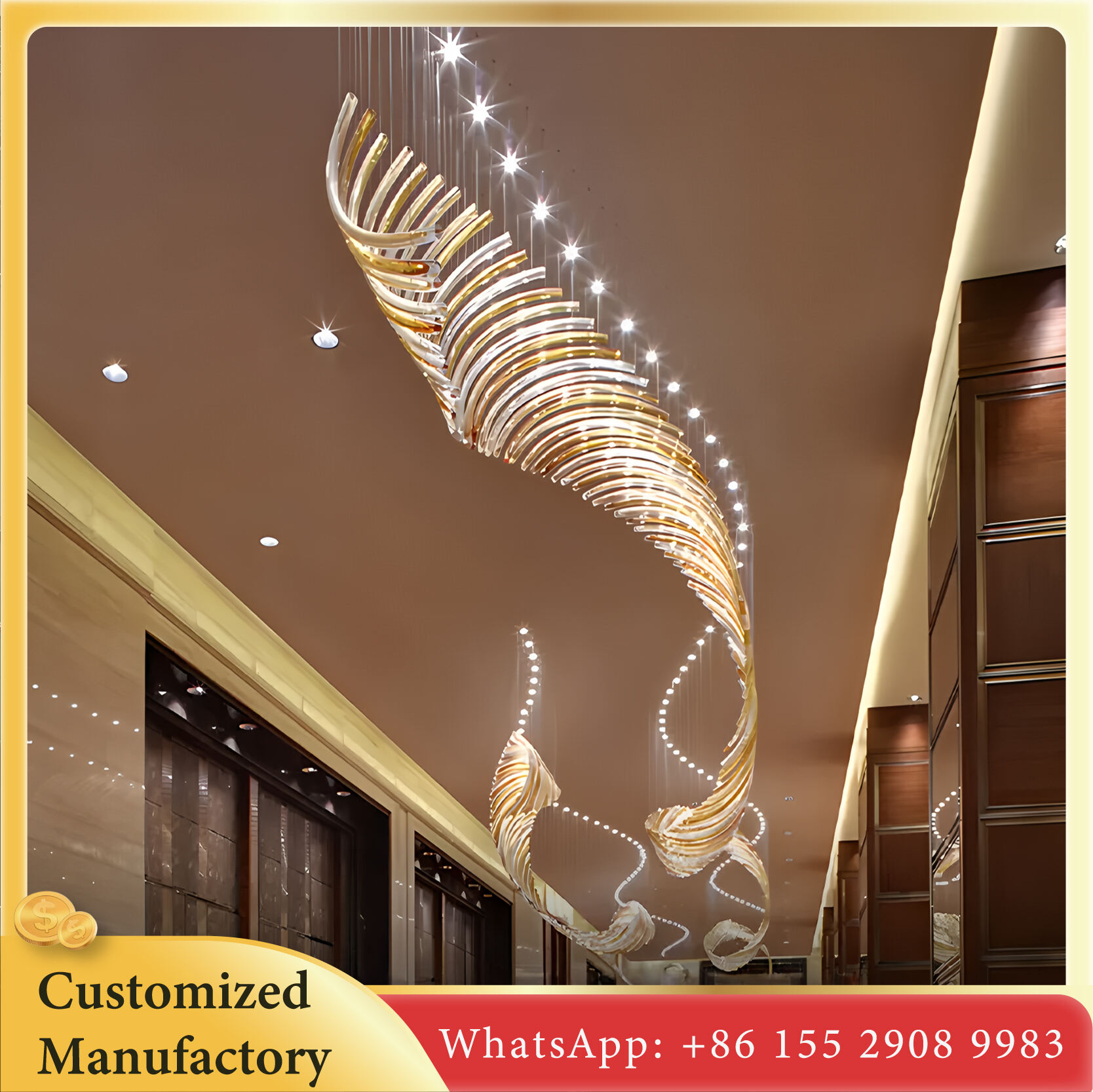 معلقة إضاءة LED حلزونية فنية - تخصيص هندسي، تصميم فاخر حديث، لردهة الفندق، قاعة الاحتفالات، والمساحات السكنية الفاخرة، ضوء أبيض دافئ...