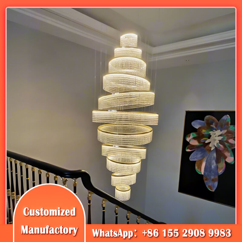 Candeliere LED con Cristalli Moderni e di Lusso, Lampada Pendente per Interni, Ideale per Atrii d'Albergo, Scale e Ville