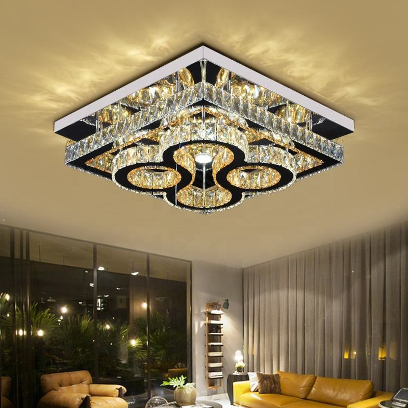 Lusso 1. Lampada da soffitto in cristallo di lusso con struttura in acciaio inossidabile - Design quadrato