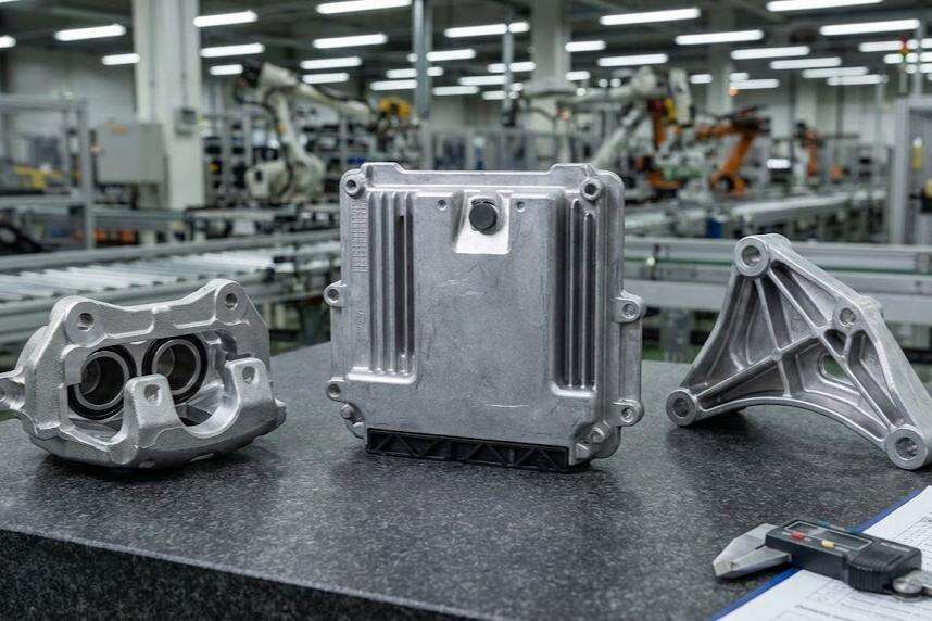 Automotive aluminum die cast ECU housings, brake calipers, and structural brackets for safety-critical systems
