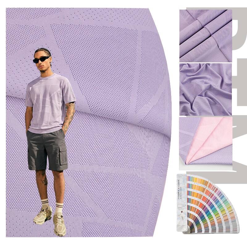 Მაღალელასტიური, ეკო-მეგობრული, სწრაფად გამომშრალი ბადე, ორმხრიანი გეომეტრიული ჟაკარდი, პოლიესტერ-სპენდექსის ჟაკარდული სასტრიალო მასალა სპორტული ტანსაცმლის, იოგის ტანსაცმლის და ტანსაცმლის შესაქმნელად