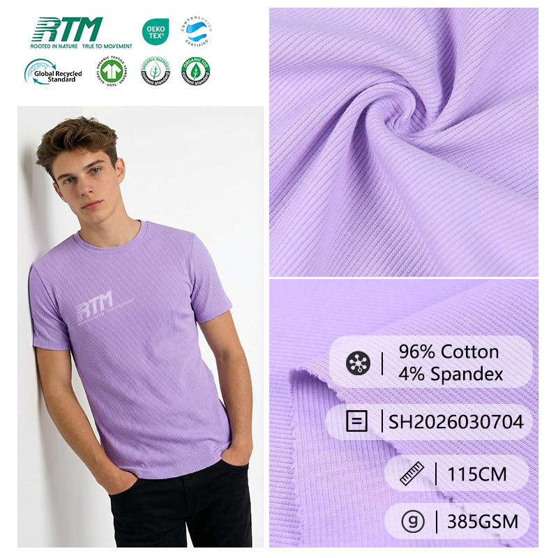 SH2026030704 – Bestselger: Høyelastisk, skrumpfritt, slitesterkt og pillingresistent, behagelig 96 % bomull og 4 % spandex strikket 2x2 ribbestoff for krage, manchetter, nederkant og tilsvarende ribbing