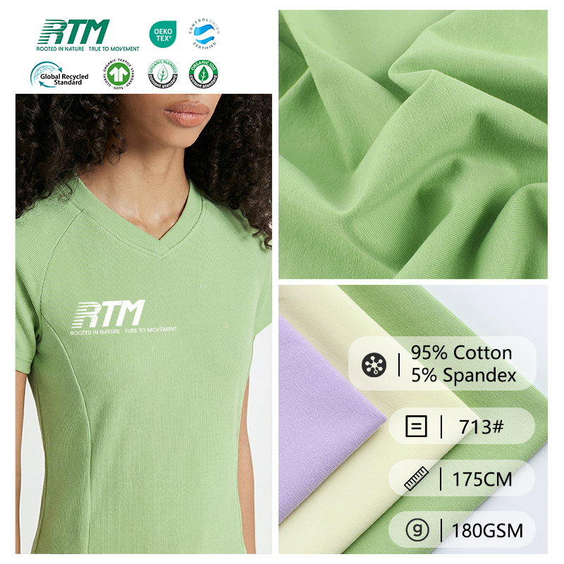 40S Hot Sales Abrasion-Resistant Anti-static Soft Durable Knitted 95%Cotton 5%Spandex Fabric For Sportswear T-shirts