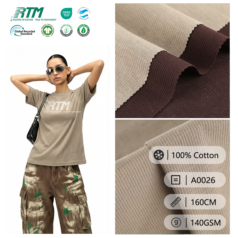 50S Factory Direct High Elasticity Skin-Friendly Breathable Soft Knitted 100% Cotton 2X2 Rib Fabric For Base Layer Shirt&Vest