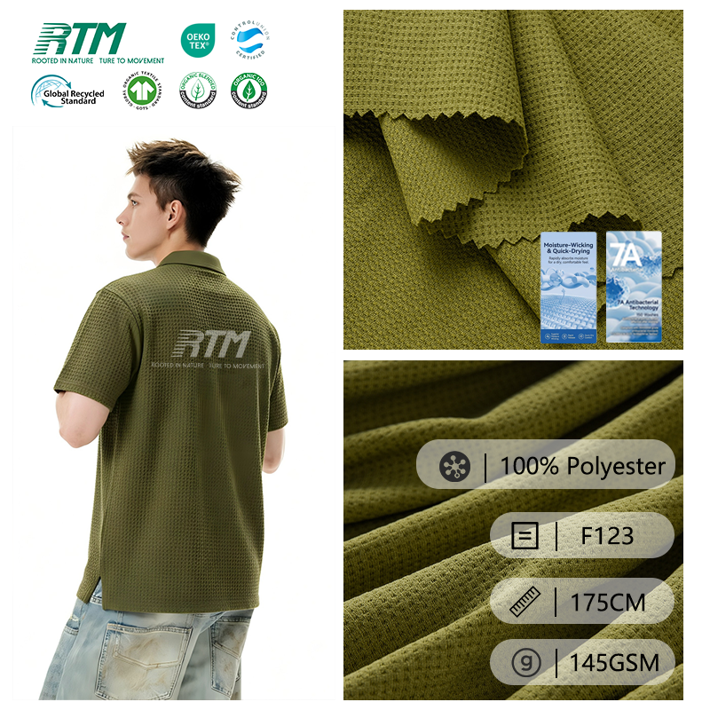 Good Quality145GSM Knitted Shrink-Resistant Wind Proof Anti-Bacteria 100% Polyester Waffle fabric For Tops Sportswear&T-shirts